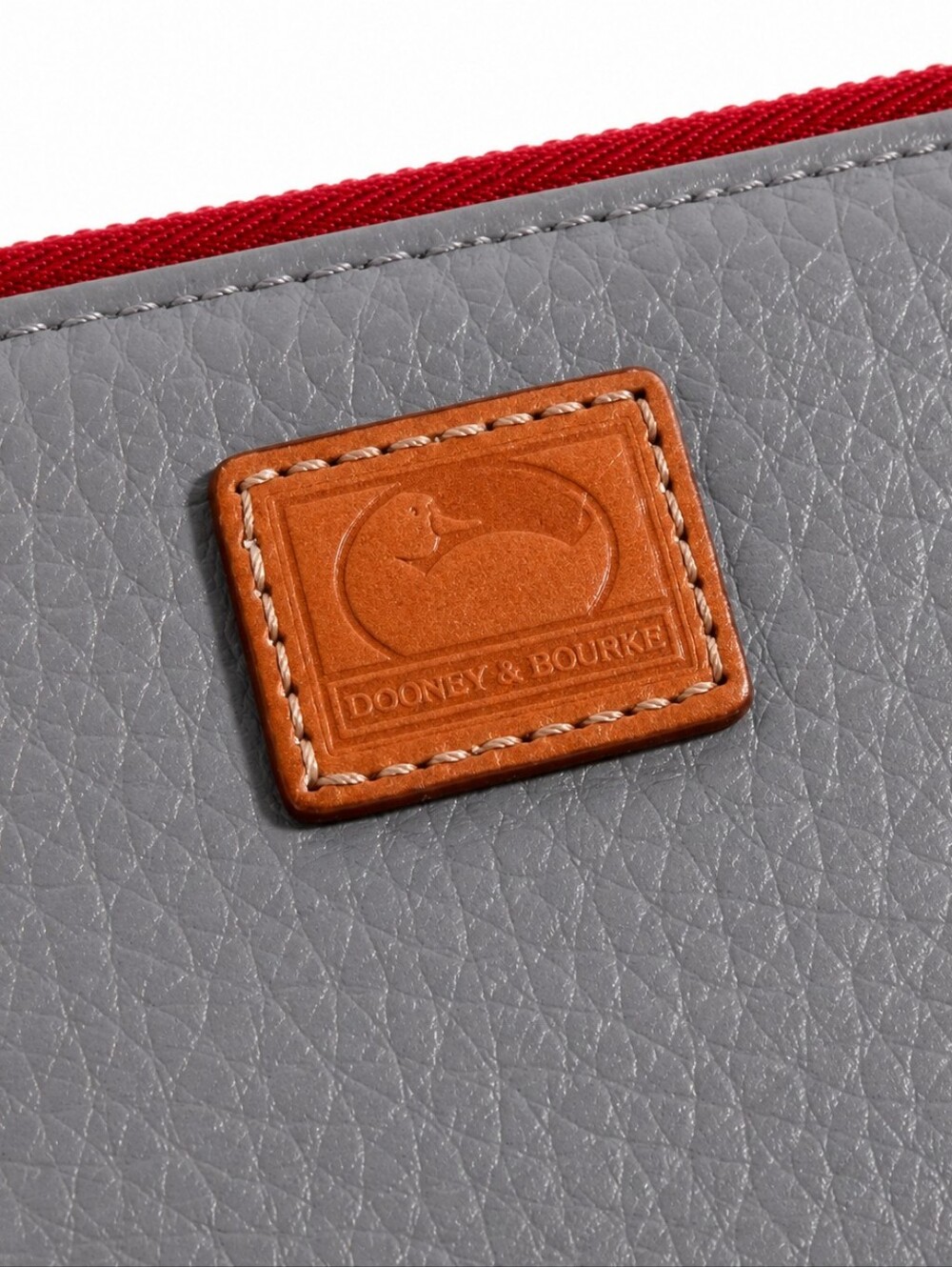 Dooney & Bourke Pebble Grain Leather Folded Zip Wristlet Grey Red Cognac EUC - Picture 3 of 11
